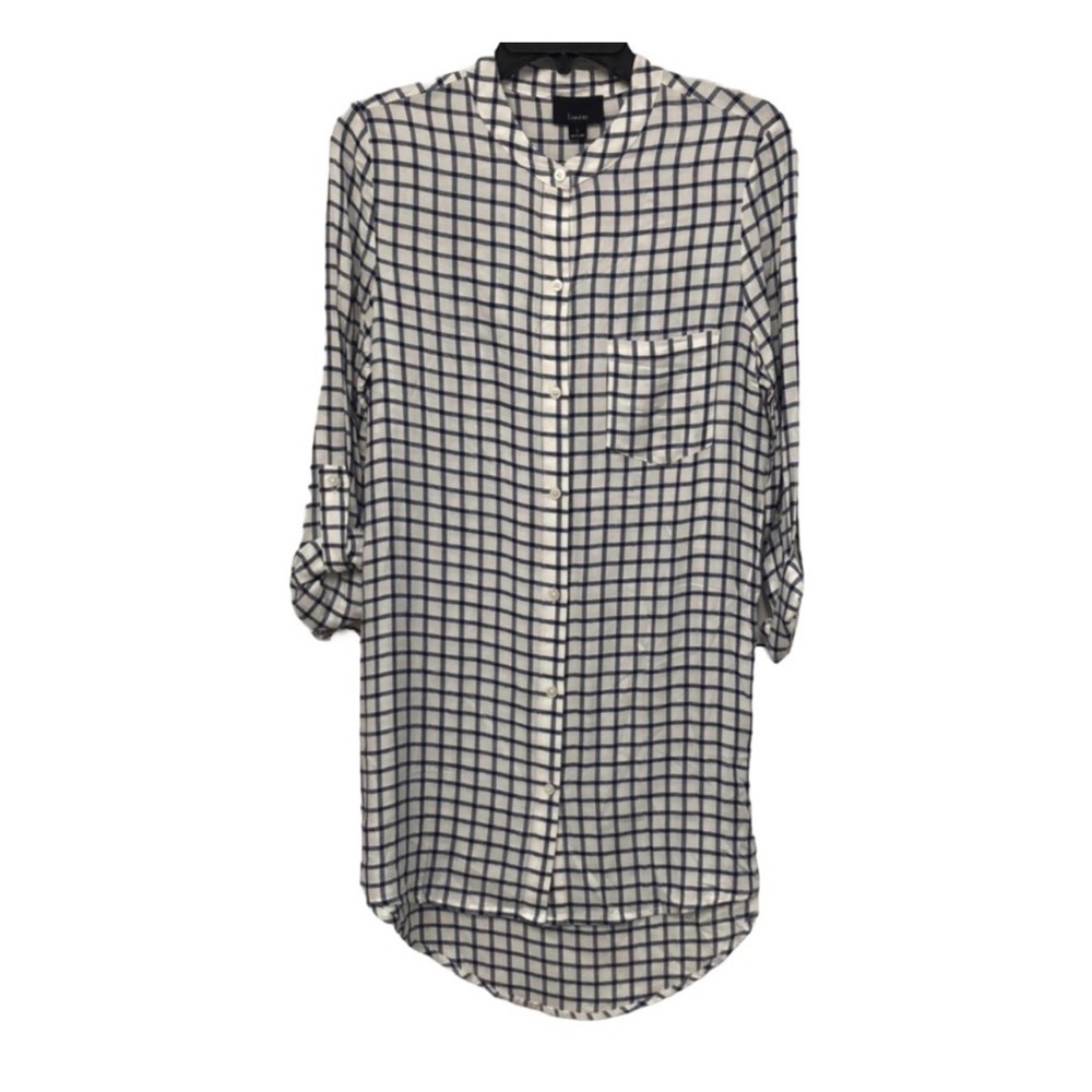 Lumiere Women's Navy White Plaid Button Up Shirt Dress Tunic Size S